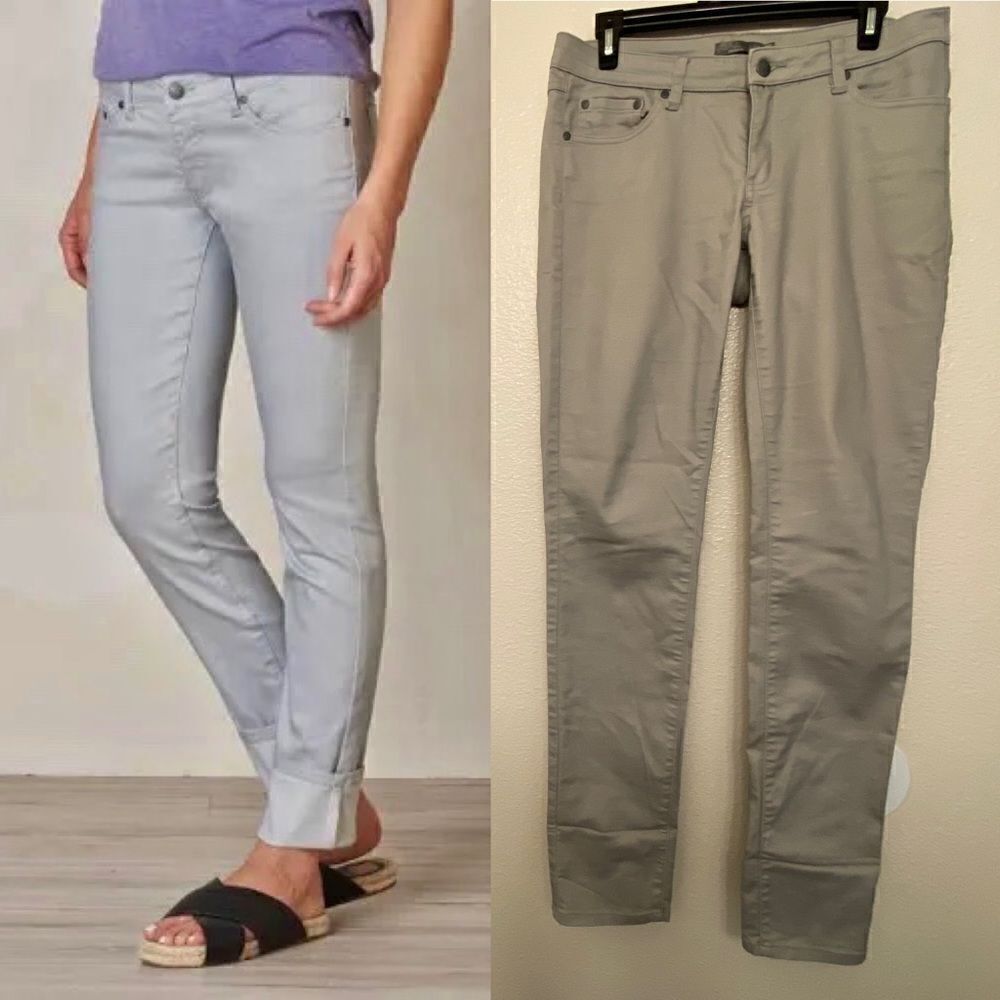 Prana Women's tan gray Kara mid rise skinny jeans cuffed organic cotton -8/29